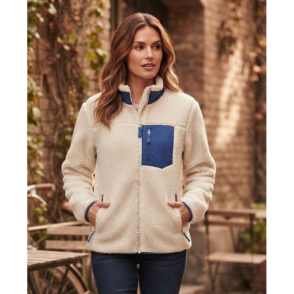 Old Navy Full Zip Fleece Jacket Women's XXL Sea Salt Sherpa Cozy Outdoor Winter